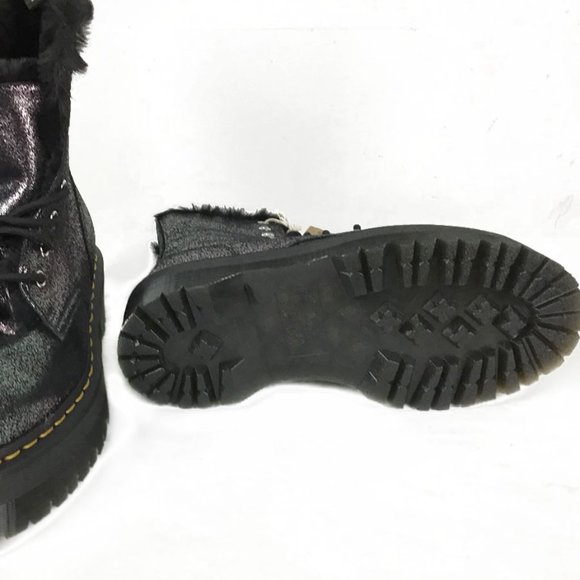 DR. MARTENS Jadon Faux Fur Lined Boots Metallic Leather Platforms - Picture 12 of 13
